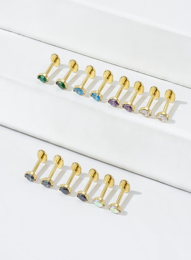 ENONTY 1 pair 16G G23 Titanium Threadless Labret Studs Push-in CZ Labret Lip Cluster Tragus Helix Conch Lobe Rook Cartilage Push Back Sleeper Earring Piercing Jewelry for Men Women (Green) - Image 3